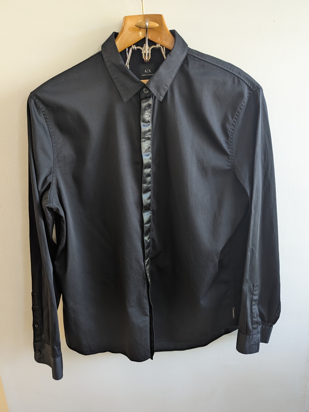 Armani Exchange Men's Black Logo Placket Button Down Shirt XXL Regular Fit